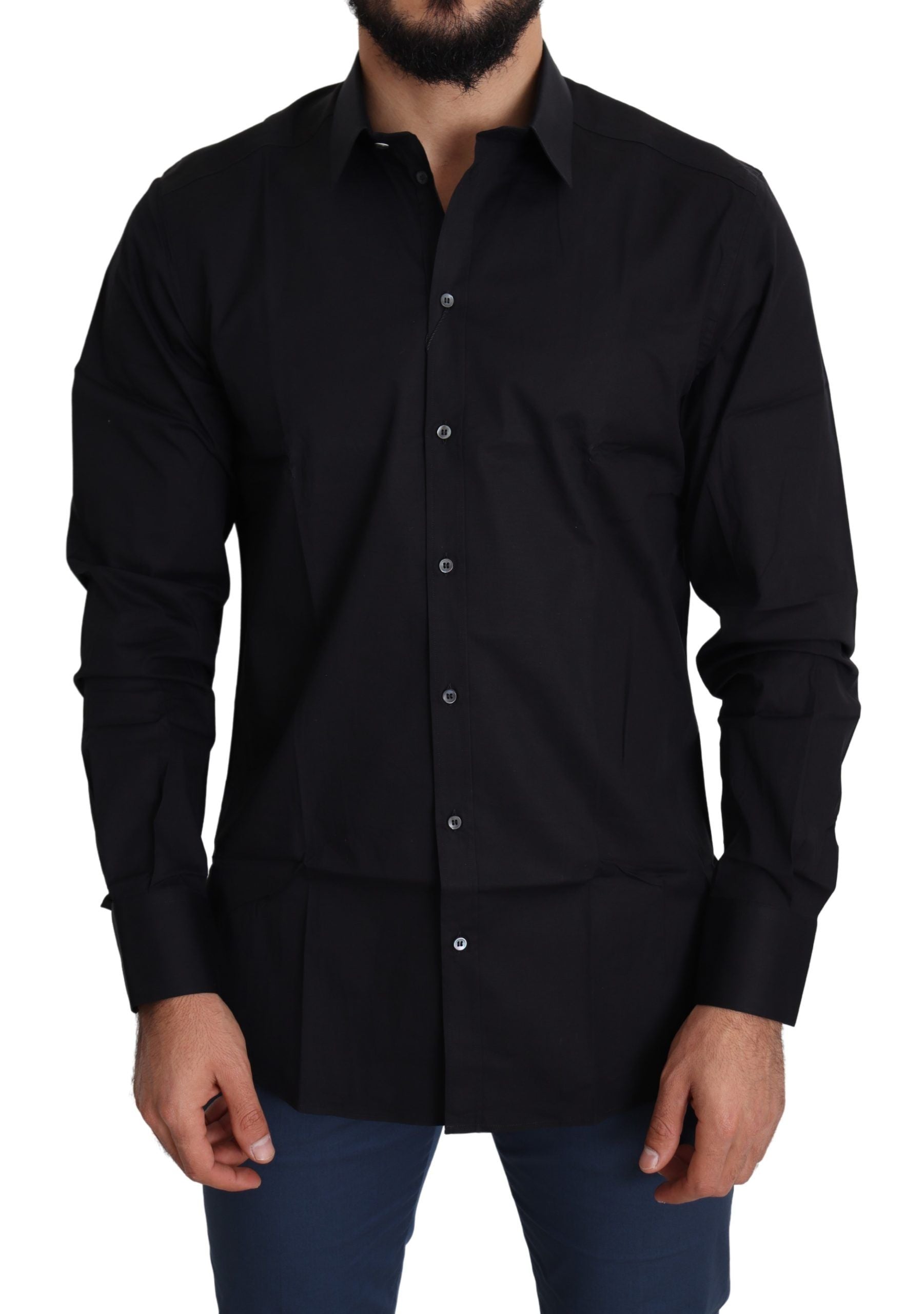 Dolce & Gabbana Elegant Black Cotton Stretch Dress Shirt