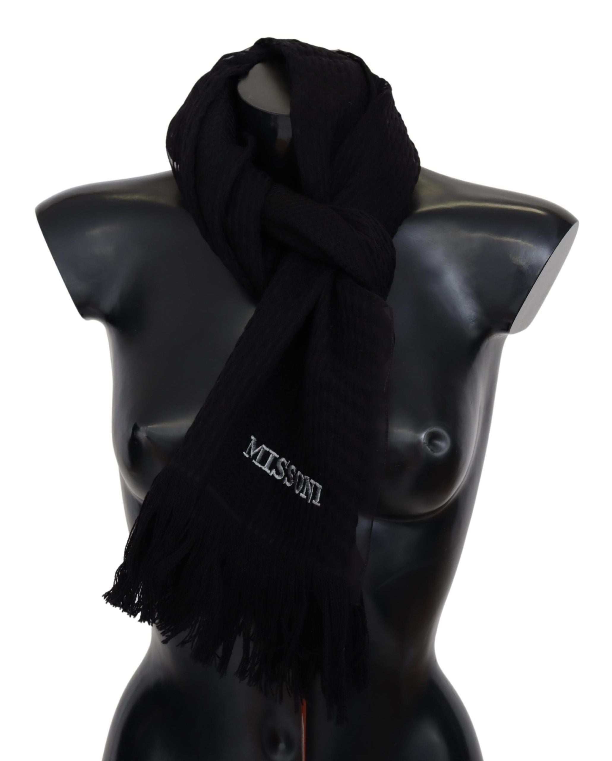 Missoni Elegant Wool Silk Unisex Black Scarf