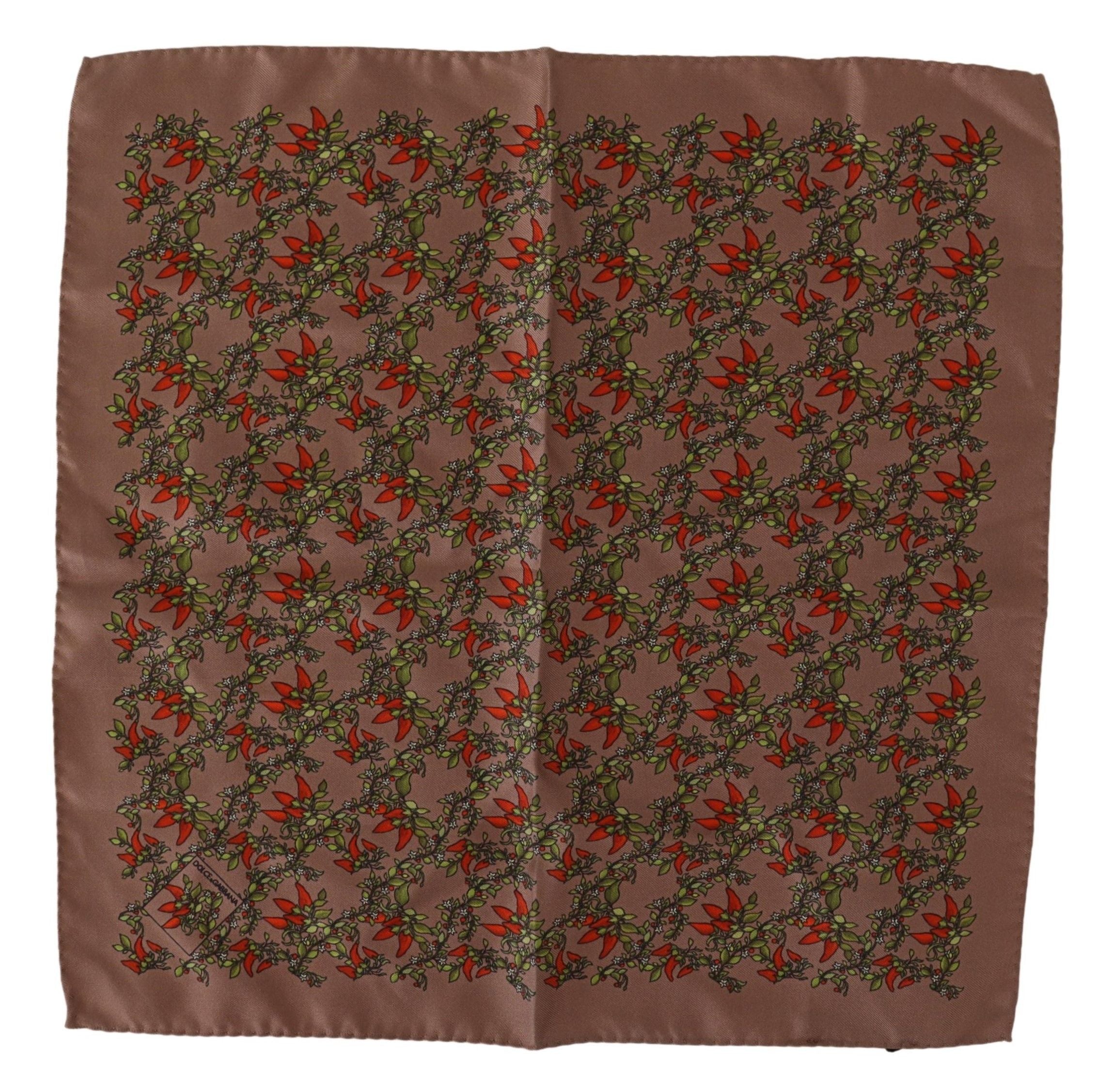 Dolce & Gabbana Elegant Brown Silk Pocket Square with Carrot Print