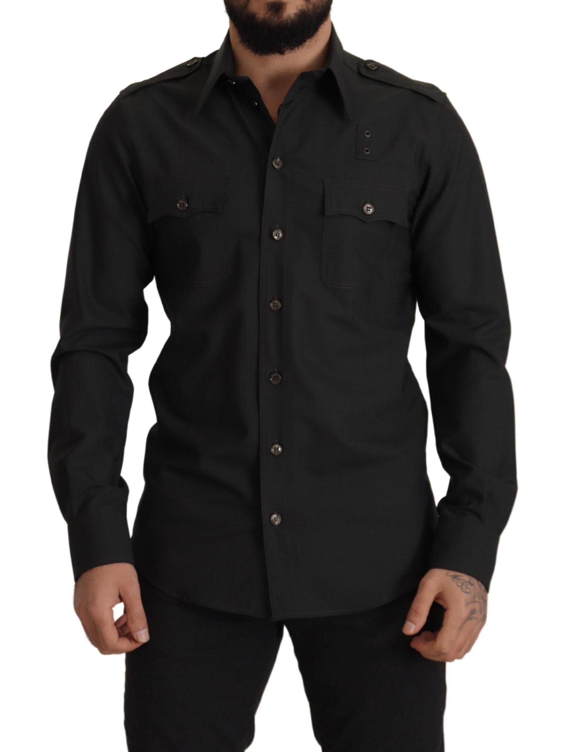 Dolce & Gabbana Elegant Slim Fit Dark Green Cotton Shirt