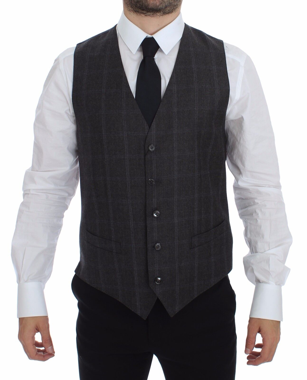 Dolce & Gabbana Elegant Checkered Wool Dress Vest