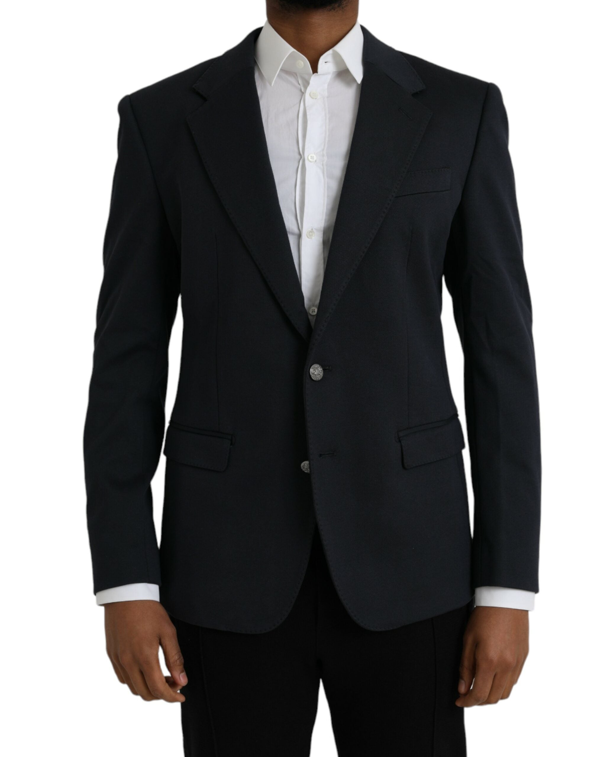 Dolce & Gabbana Dark Blue Cotton Single Breasted Coat Blazer