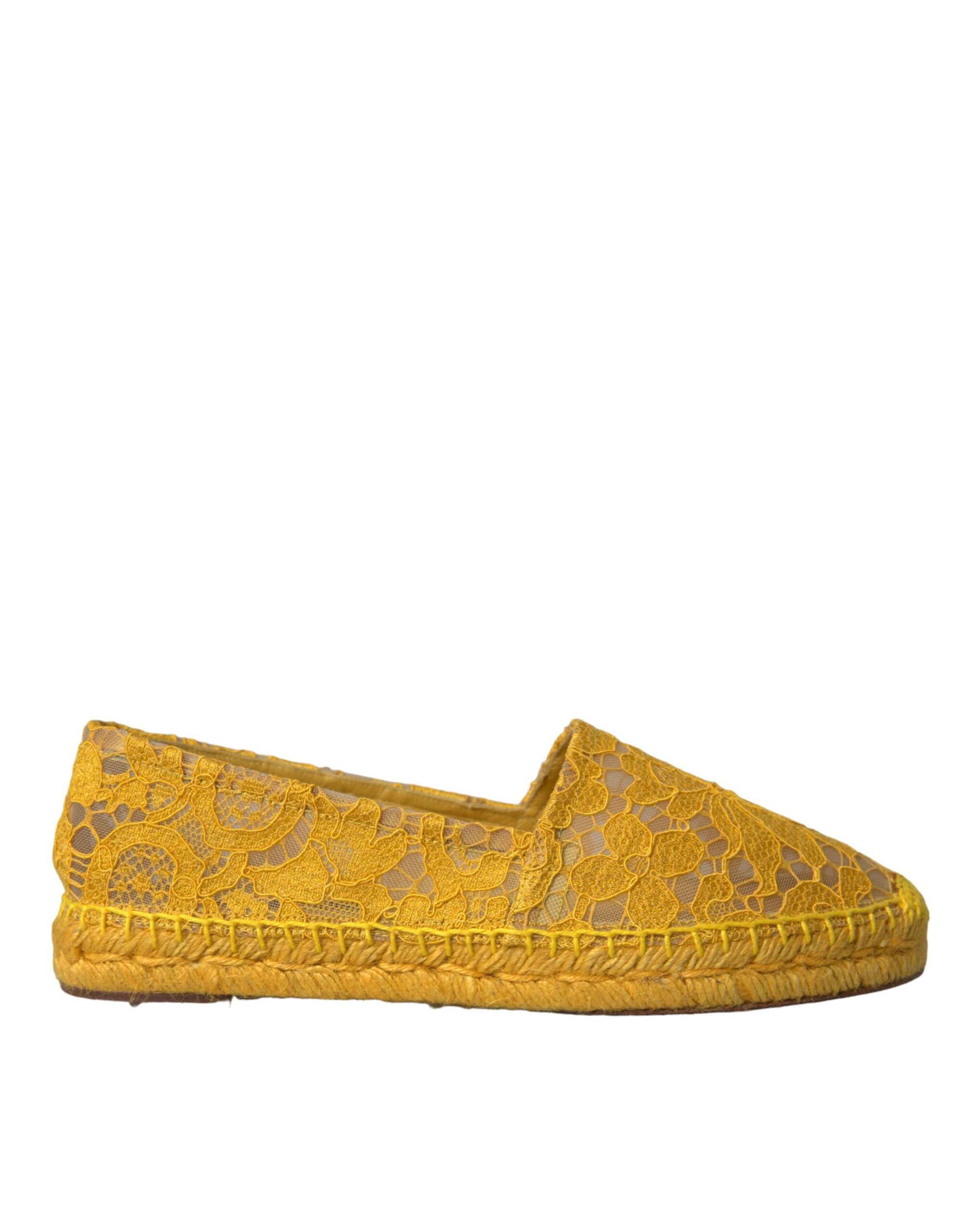 Dolce & Gabbana Yellow Taormina Lace Espadrille Loafers Flats Shoes