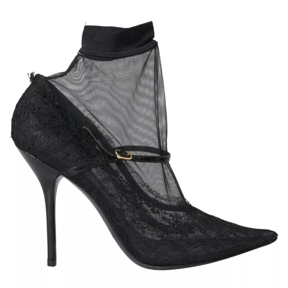 Dolce & Gabbana Black Tulle Stretch Boots Pumps Shoes