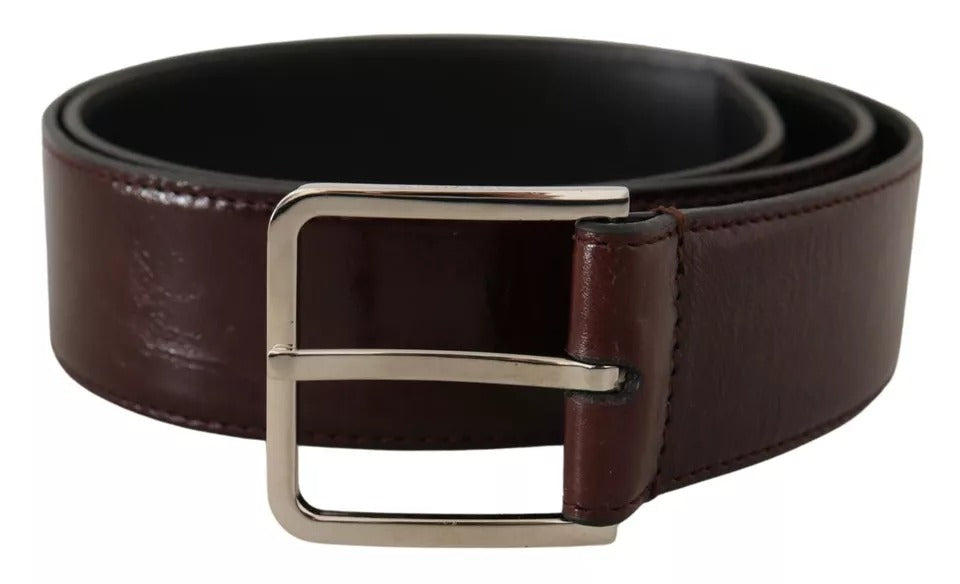 Dolce & Gabbana Dark Brown Leather Logo Engraved Metal Buckle Belt