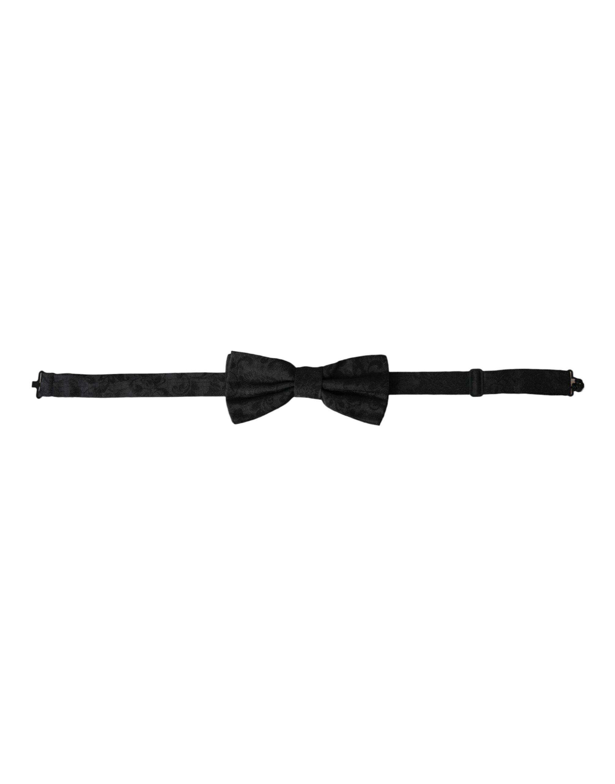 Dolce & Gabbana Black Silk Floral Adjustable Neck Men Bow Tie