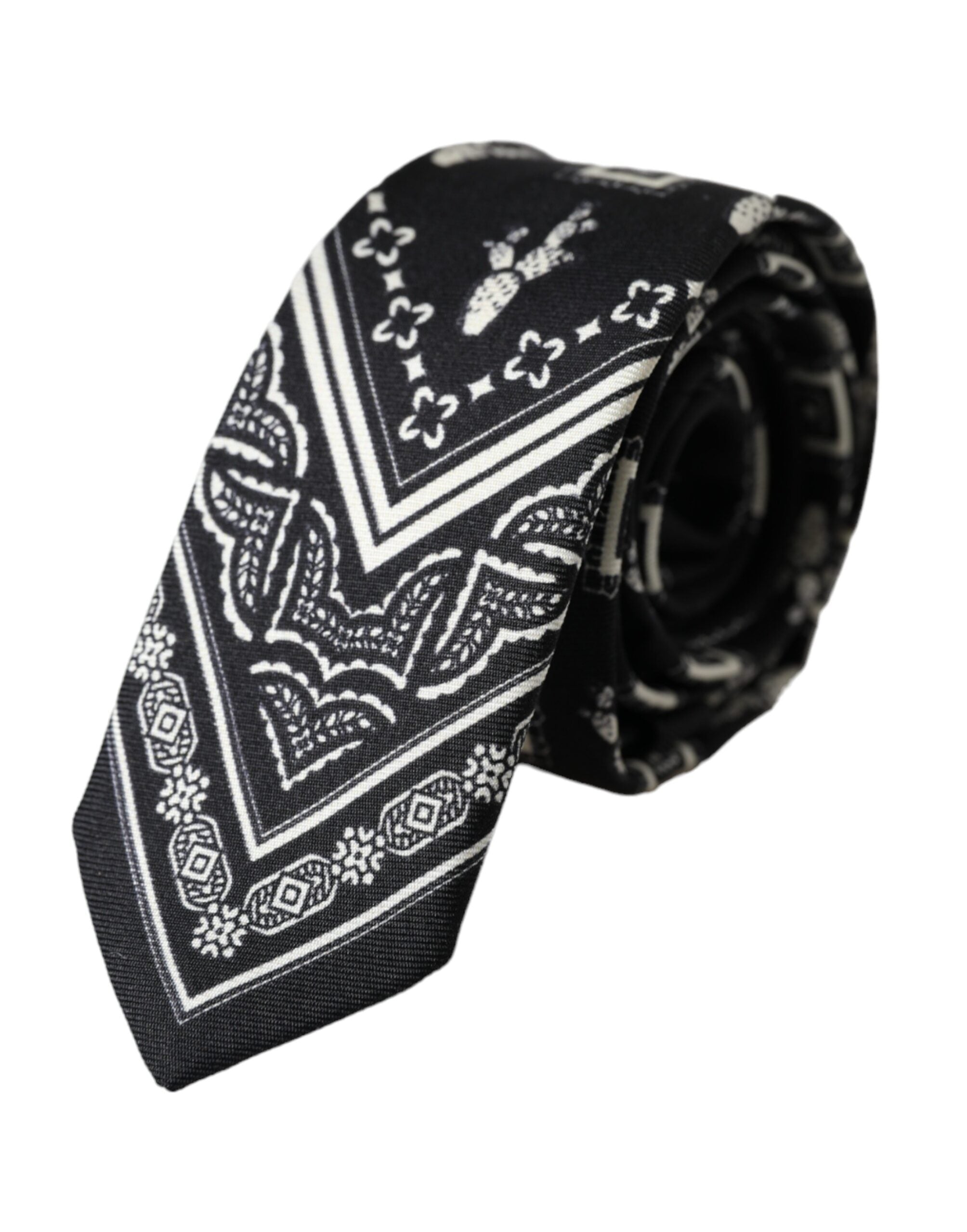 Dolce & Gabbana Black Patterned 100%Silk Adjustable Tie