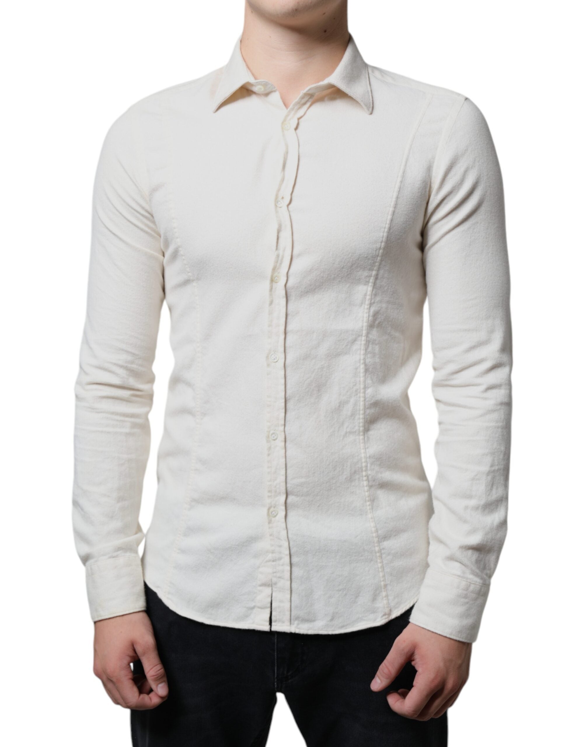 AGLINI Off White Cotton Collared Men Formal Dress Shirt