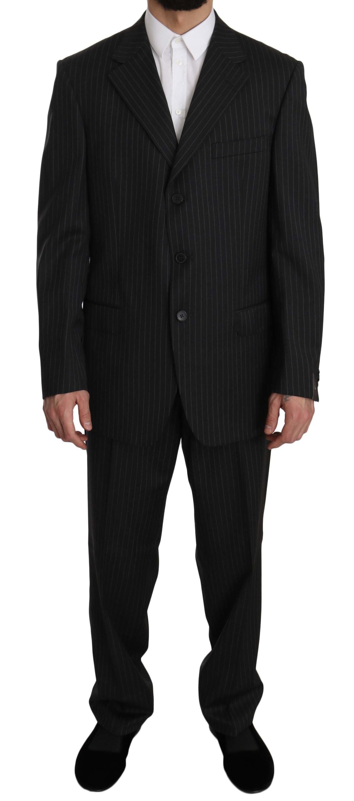 Z ZEGNA Elegant Black Striped Wool Suit